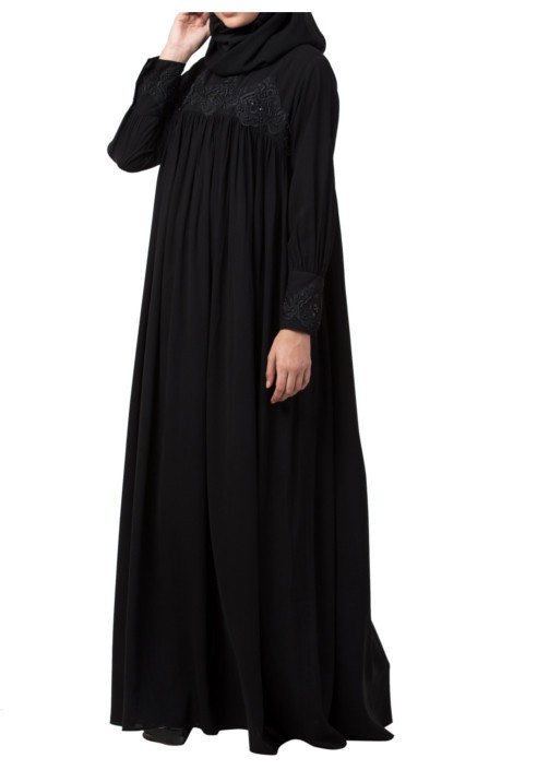 LOOSE FIT ABAYA LIKE DRESS WITH PEARL LACE WORK